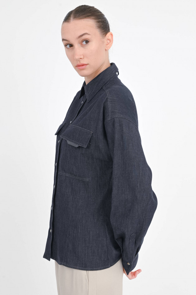 Brunello Cucinelli Jeanshemd mit Schluppen-Detail in Dark Blue