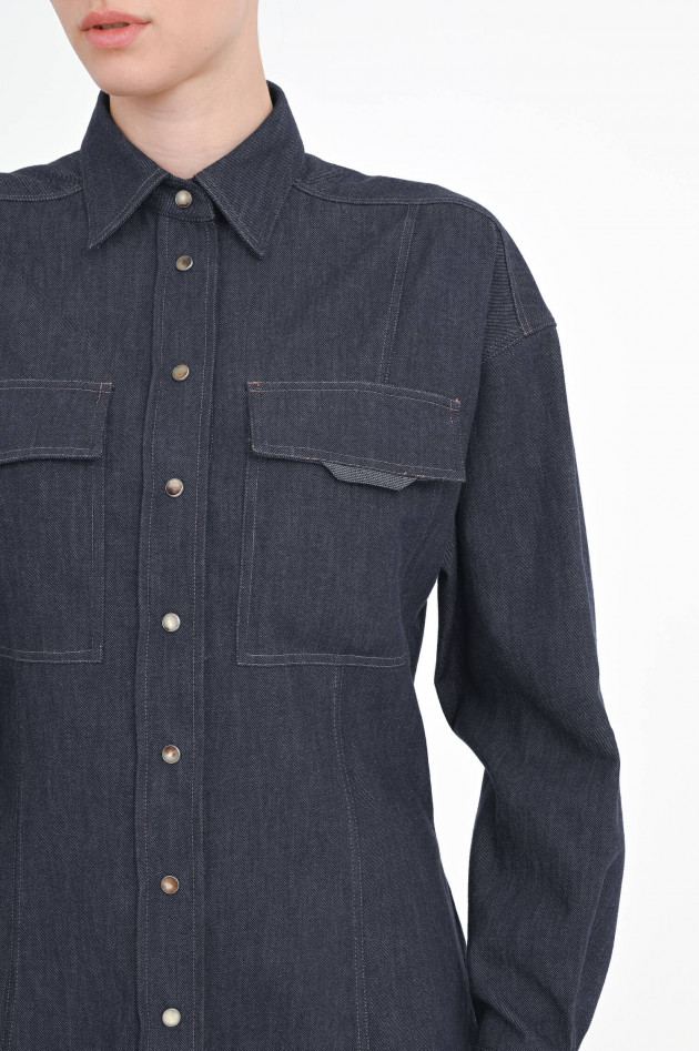 Brunello Cucinelli Jeanshemd mit Schluppen-Detail in Dark Blue