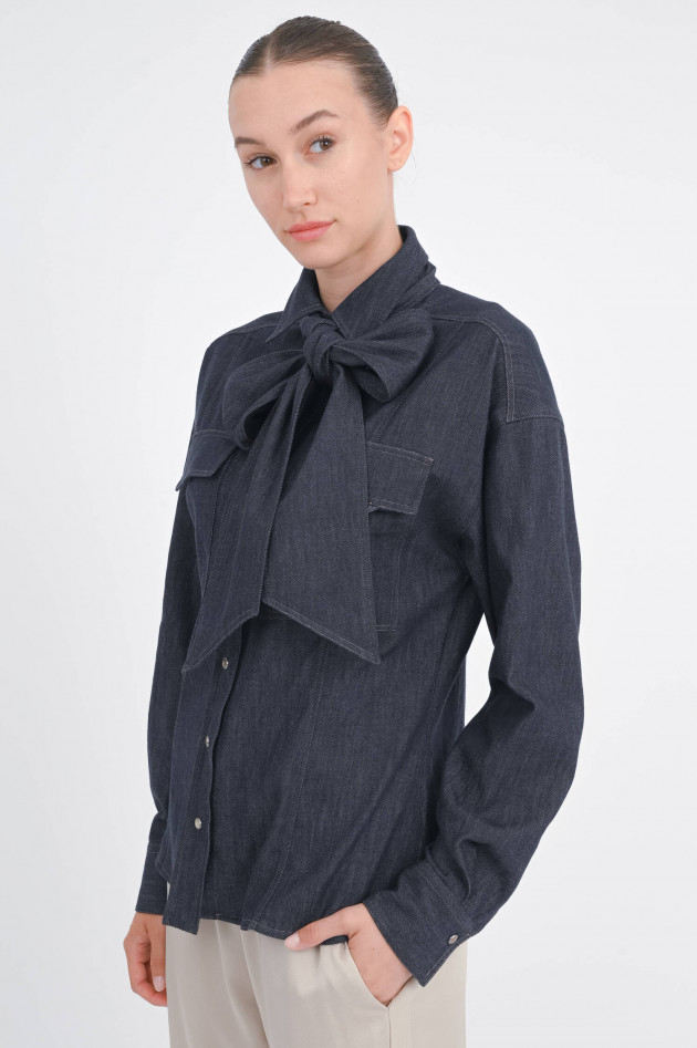 Brunello Cucinelli Jeanshemd mit Schluppen-Detail in Dark Blue