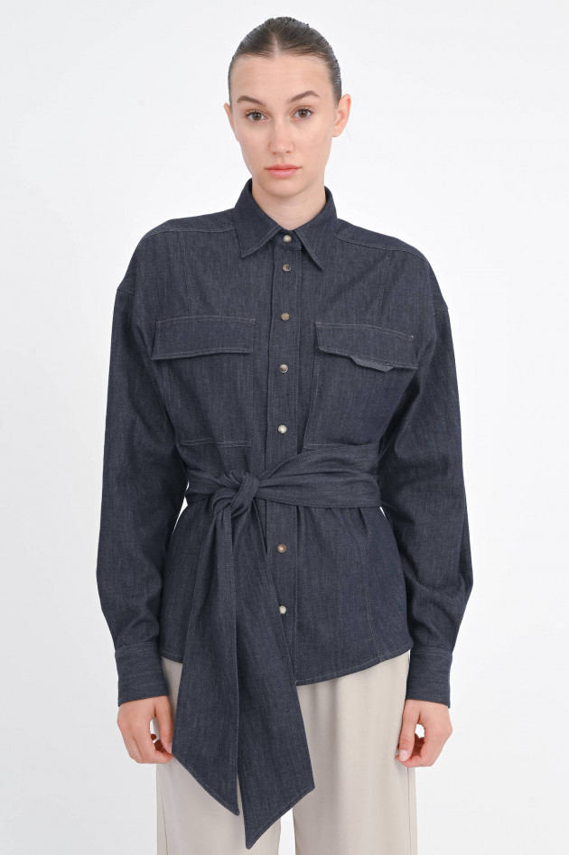 Brunello Cucinelli Jeanshemd mit Schluppen-Detail in Dark Blue