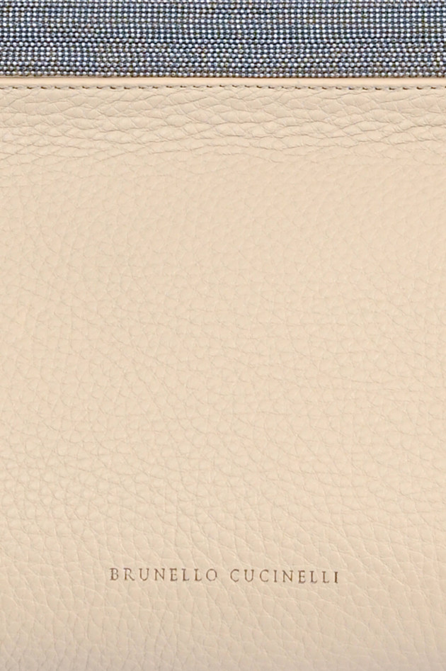 Brunello Cucinelli Ledertasche mit Schmuckstein-Besatz in Creme