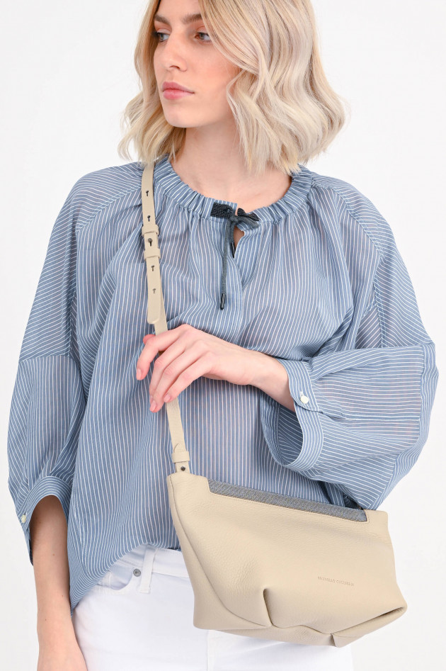 Brunello Cucinelli Ledertasche mit Schmuckstein-Besatz in Creme