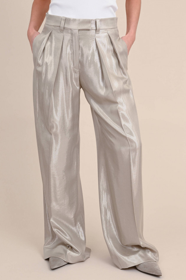 Brunello Cucinelli Weite Hose im Metallic-Look in Taupe/Gold