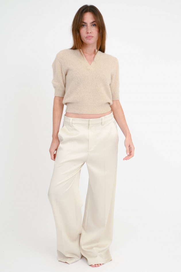 Brunello Cucinelli Shimmende Wide-Leg Hose in Creme