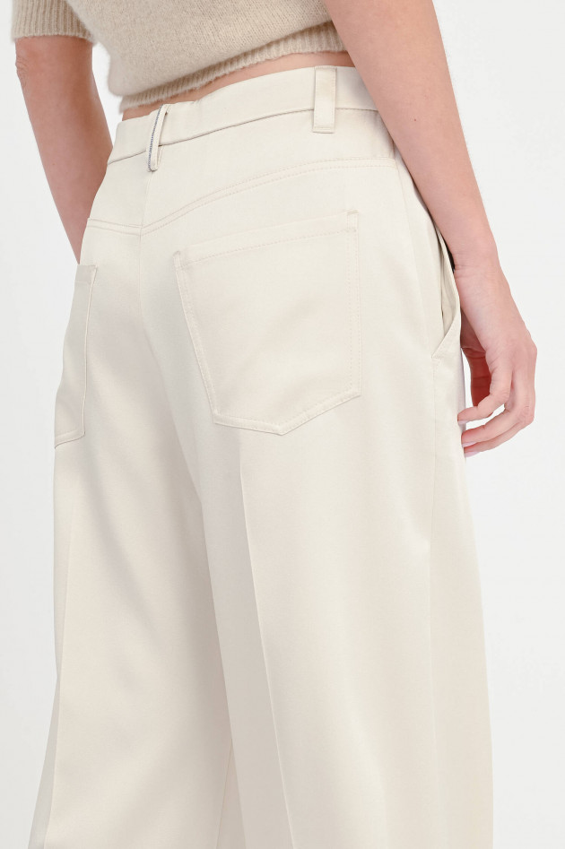 Brunello Cucinelli Shimmende Wide-Leg Hose in Creme