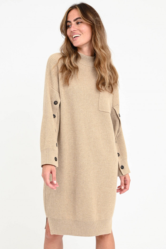 Brunello Cucinelli Rippstrick-Kleid aus Kaschmir in Beige