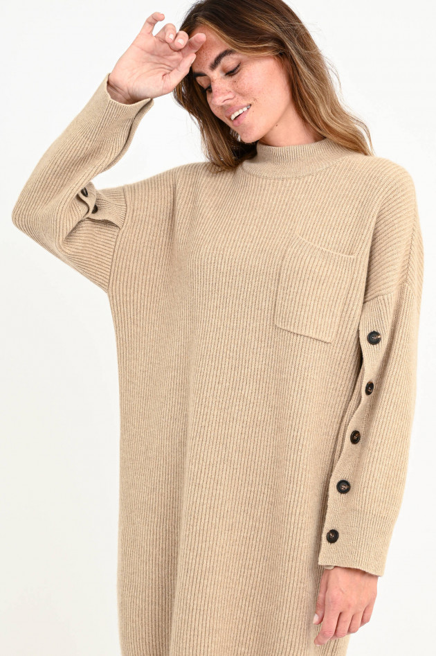 Brunello Cucinelli Rippstrick-Kleid aus Kaschmir in Beige