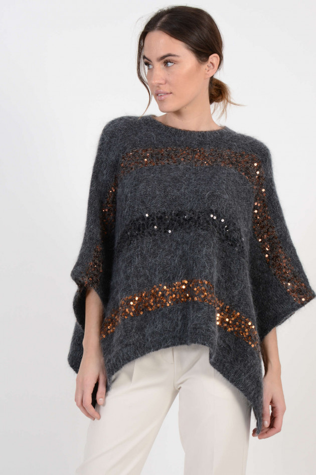 Brunello Cucinelli Poncho mit Pailletten in Antra