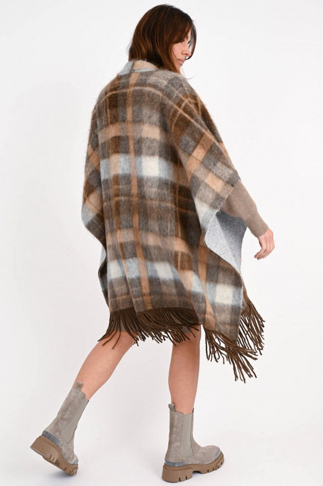 Brunello Cucinelli Langes Cape mit Karo-Muster in Braun/Grau