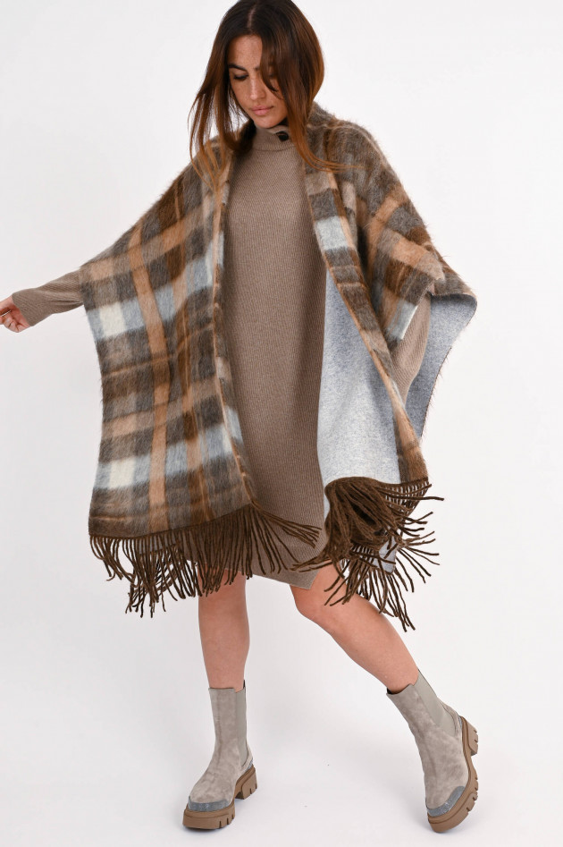 Brunello Cucinelli Langes Cape mit Karo-Muster in Braun/Grau