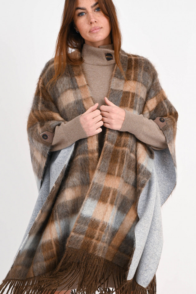 Brunello Cucinelli Langes Cape mit Karo-Muster in Braun/Grau