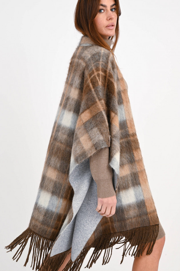 Brunello Cucinelli Langes Cape mit Karo-Muster in Braun/Grau