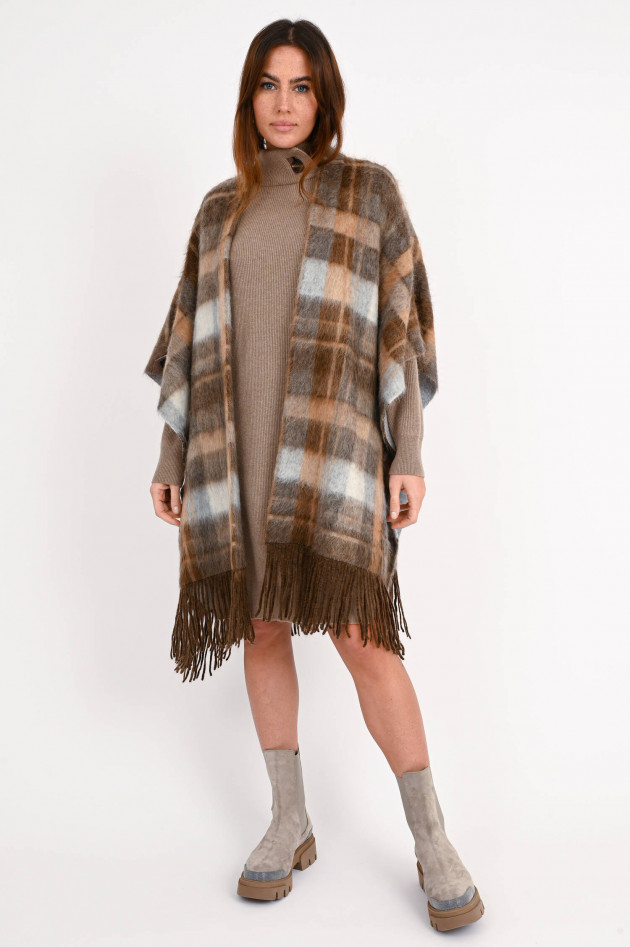 Brunello Cucinelli Langes Cape mit Karo-Muster in Braun/Grau