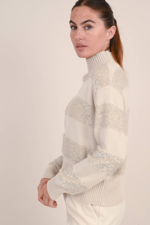 Brunello Cucinelli Rollkragenpullover mit Pailetten in Beige