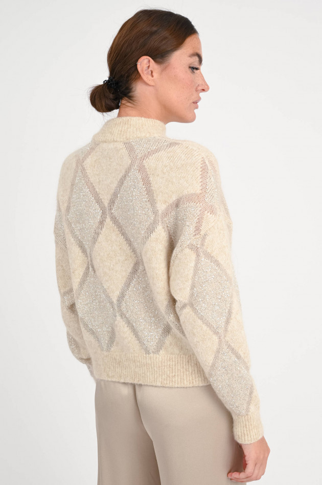 Brunello Cucinelli Pullover mit Rautenmuster und Pailletten in Beige