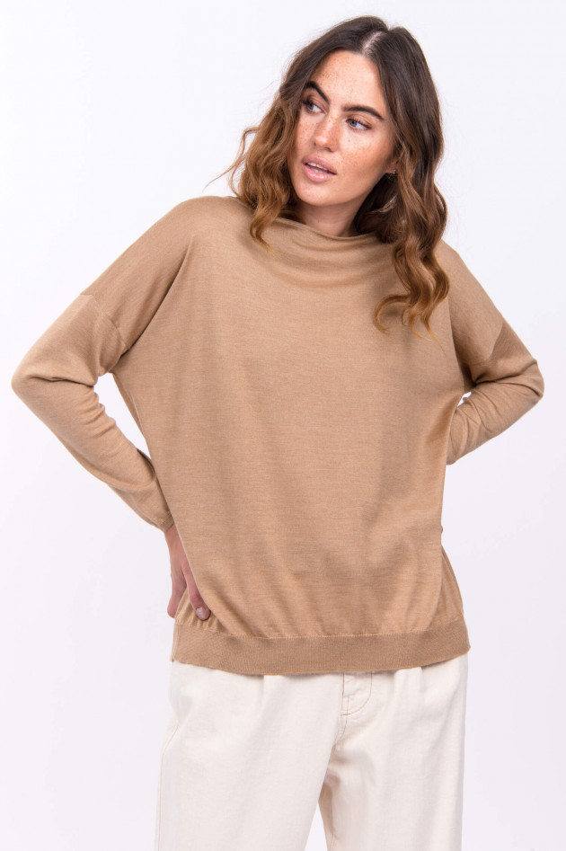 Brunello Cucinelli Kaschmir-Seide-Mix Pullover in Camel meliert