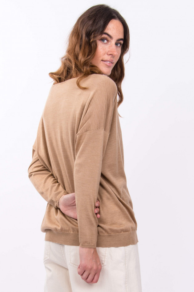 Brunello Cucinelli Kaschmir-Seide-Mix Pullover in Camel meliert