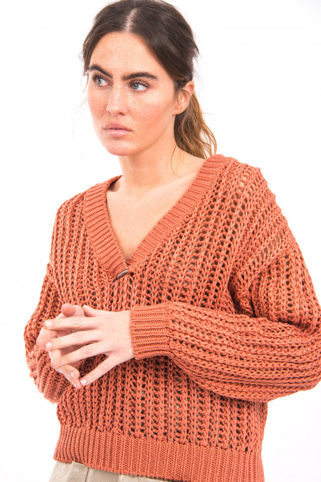 Brunello Cucinelli Pullover mit weitem V-Ausschnitt in Rostbraun