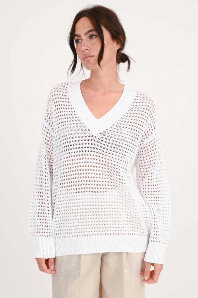 Brunello Cucinelli Grobstrickpullover mit Pailletten in Weiß