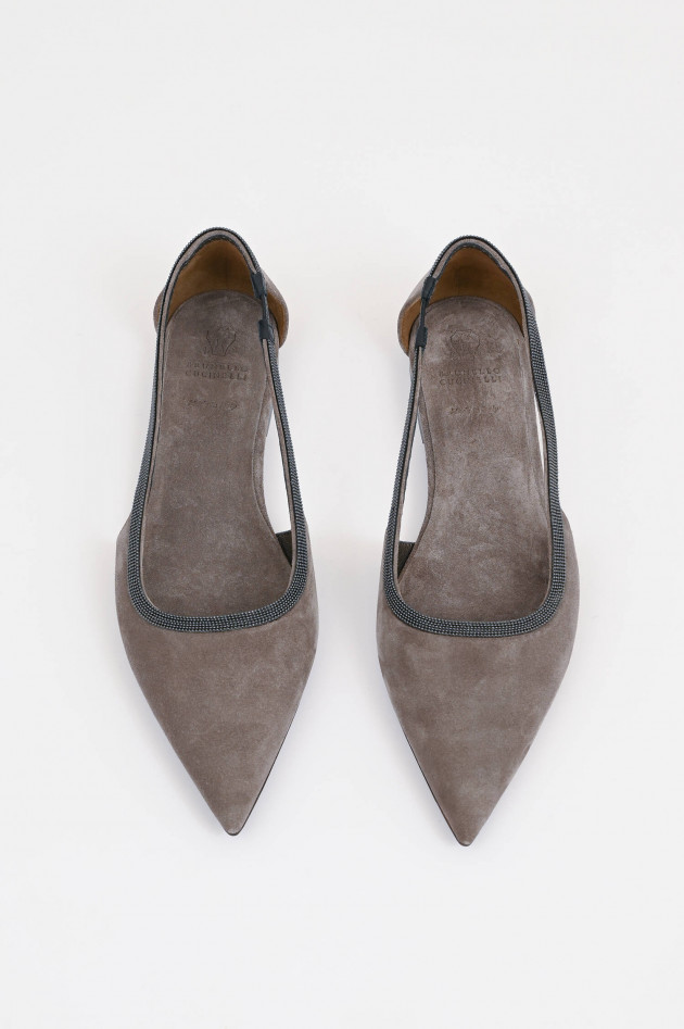 Brunello Cucinelli Ballerina mit Molini-Perlen in Taupe
