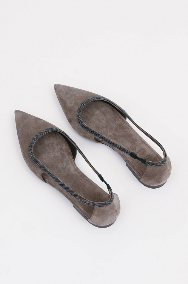 Brunello Cucinelli Ballerina mit Molini-Perlen in Taupe