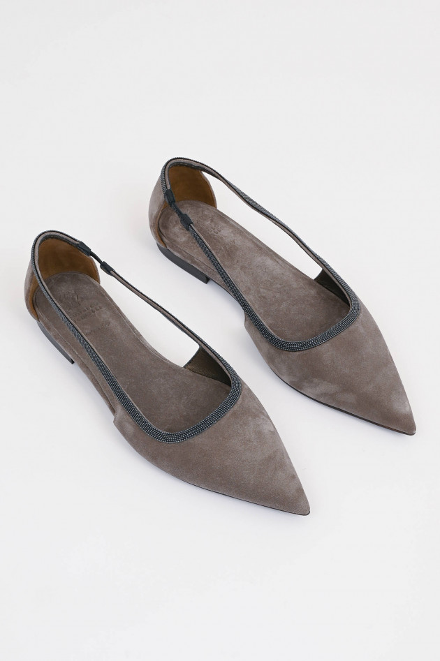 Brunello Cucinelli Ballerina mit Molini-Perlen in Taupe