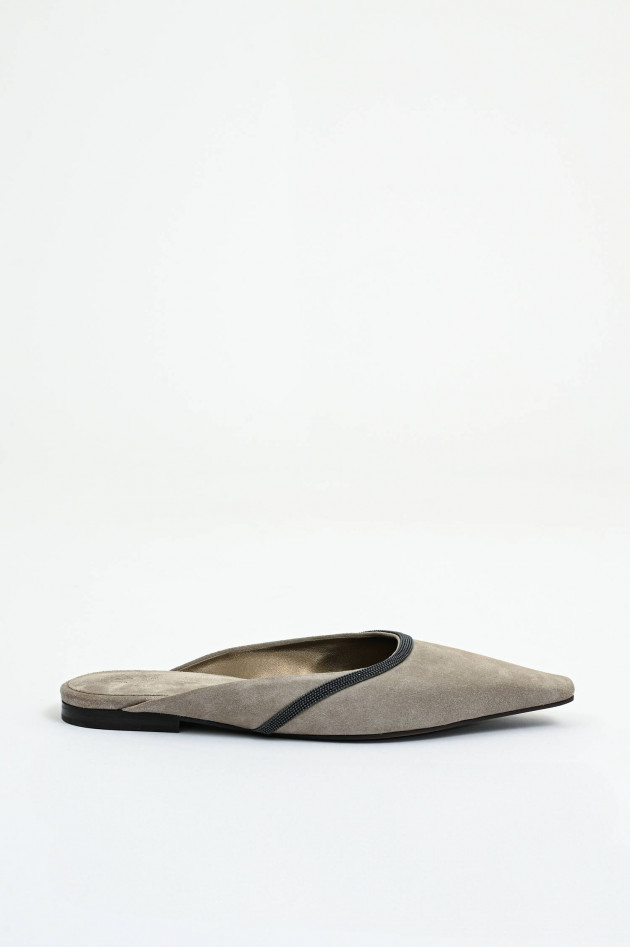 Brunello Cucinelli Mules aus Veloursleder in Hellgrau