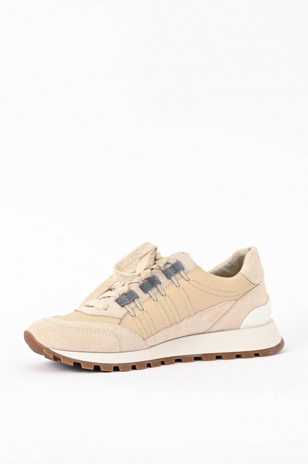 Brunello Cucinelli Sneaker aus Lammfell und Leder in Beige