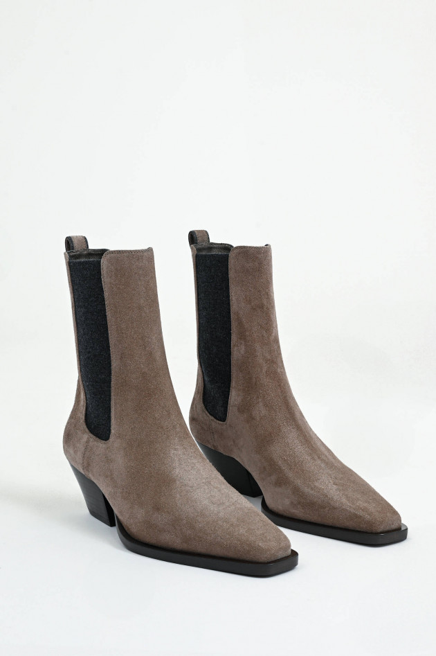 Brunello Cucinelli Stiefelette mit Molini-Perlen in Taupe