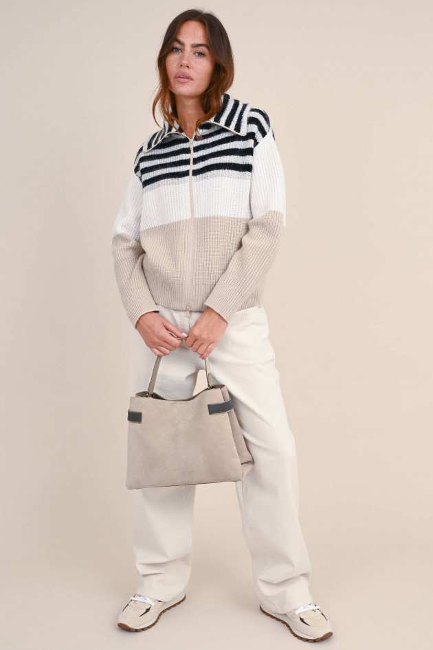 Brunello Cucinelli Woll-Mix Strickjacke in Beige/Weiß