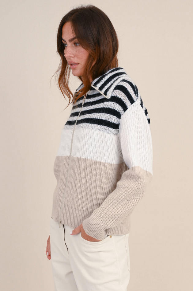 Brunello Cucinelli Woll-Mix Strickjacke in Beige/Weiß