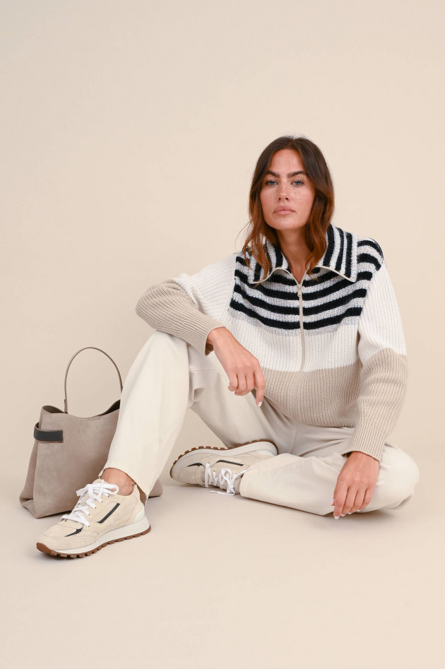 Brunello Cucinelli Woll-Mix Strickjacke in Beige/Weiß