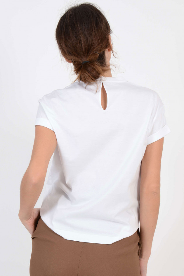 Brunello Cucinelli T-Shirt mit Schmucksteinbesatz in Weiß/Braun