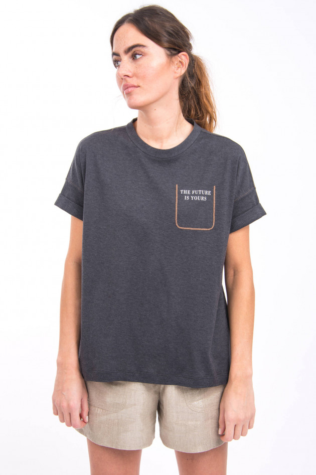 Brunello Cucinelli T-Shirt mit angedeuteter Brusttasche in Anthrazit