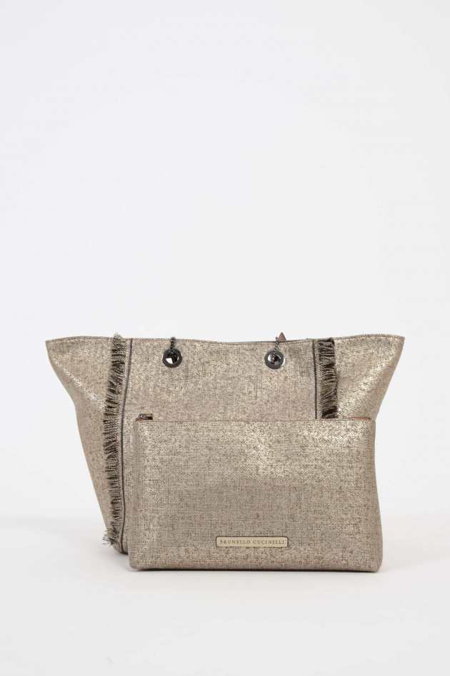 Brunello Cucinelli Tasche mit Beschichtung und Fransen in Beige