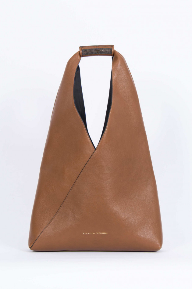 Brunello Cucinelli Beuteltasche aus Leder in Congnac