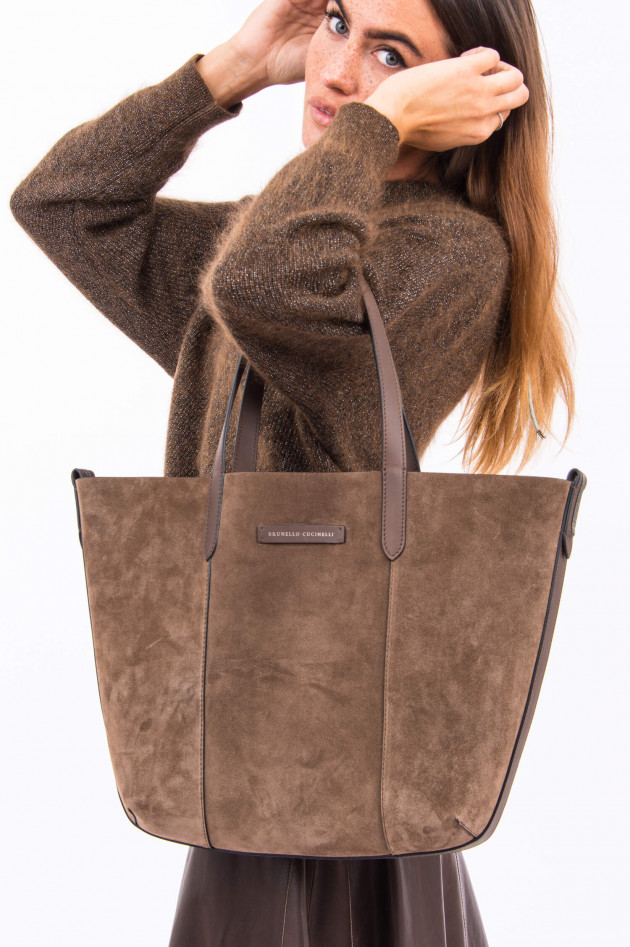 Brunello Cucinelli Velourledershopper im wendbaren Design in Braun