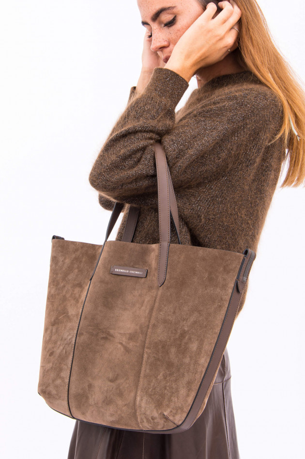 Brunello Cucinelli Velourledershopper im wendbaren Design in Braun