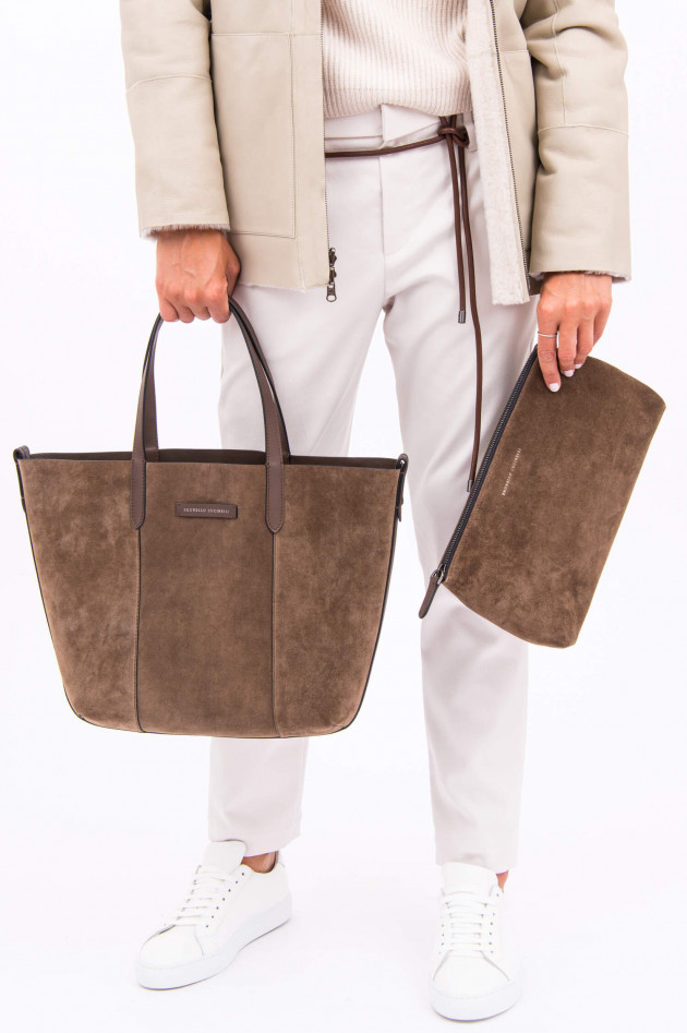 Brunello Cucinelli Velourledershopper im wendbaren Design in Braun