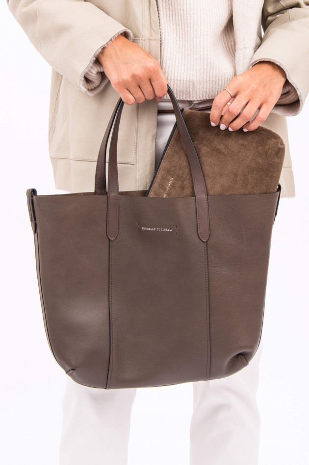 Brunello Cucinelli Velourledershopper im wendbaren Design in Braun