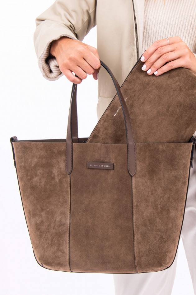 Brunello Cucinelli Velourledershopper im wendbaren Design in Braun