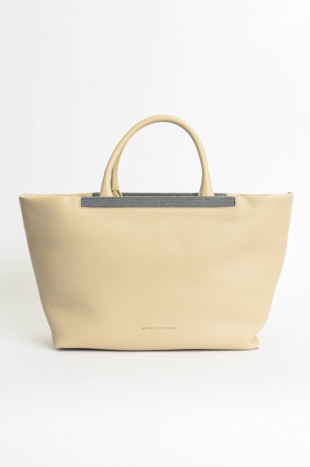 Brunello Cucinelli Henkeltasche aus genarbten Leder in Creme