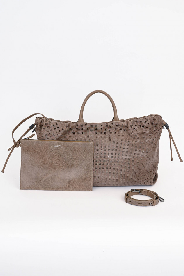 Brunello Cucinelli Handtasche aus glänzendem Leder in Taupe