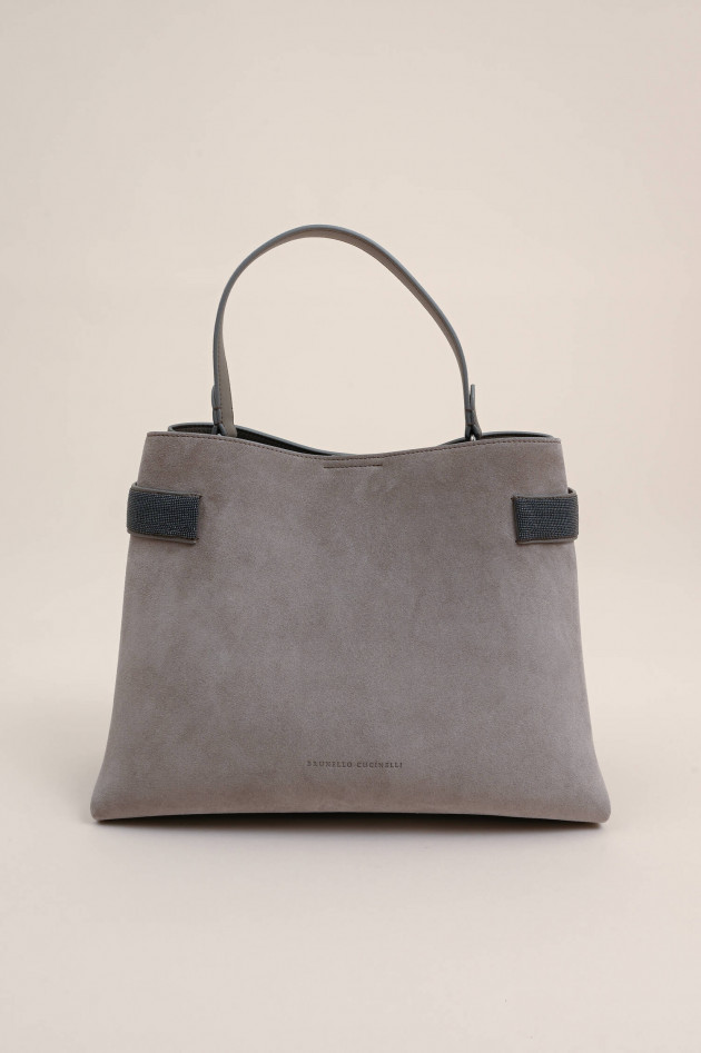 Brunello Cucinelli Tasche aus Veloursleder in Grau