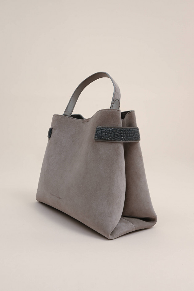 Brunello Cucinelli Tasche aus Veloursleder in Grau