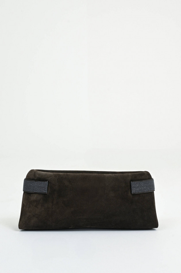 Brunello Cucinelli Clutch mit Molini-Perlen in Dunkelbraun