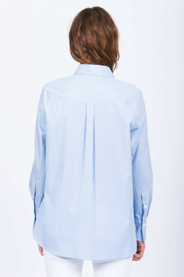 Caliban 820 Bluse mit Brusttasche in Blau/Weiß