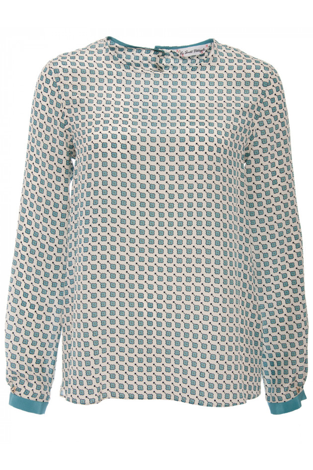 Caliban Seidenbluse Petrol/Natur