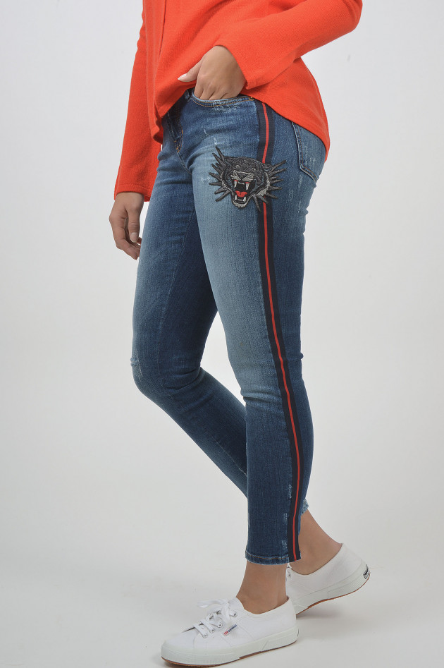 Cambio  Jeans LILI mit Tiger in Rot/Blau