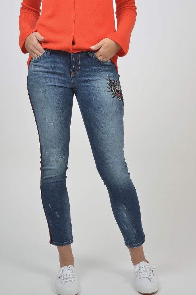 Cambio  Jeans LILI mit Tiger in Rot/Blau